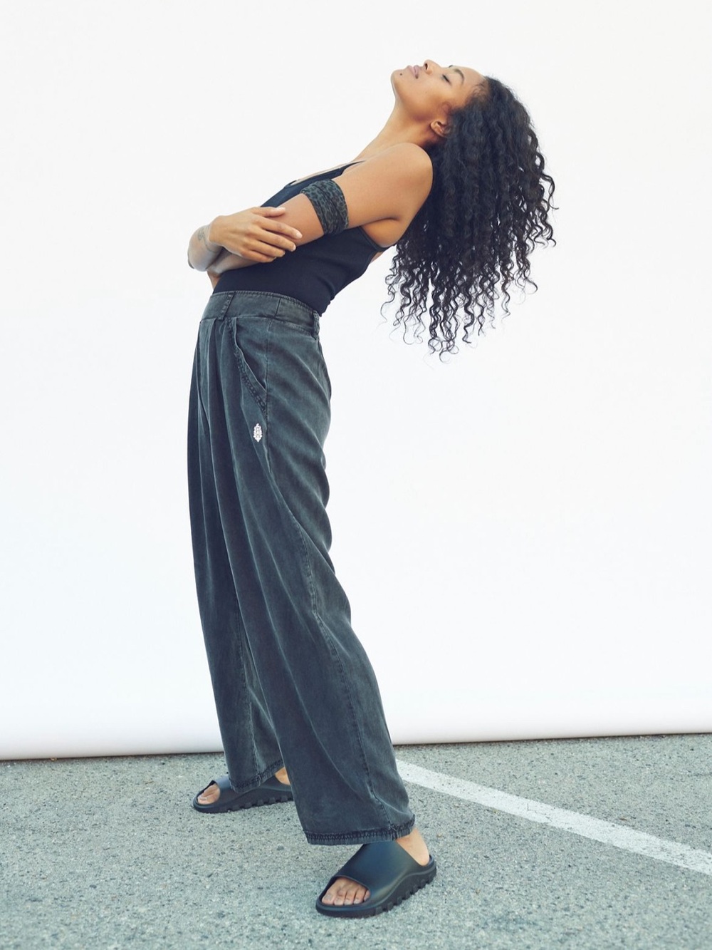 Free People reform pants Washed Black Wide-Leg Pants
